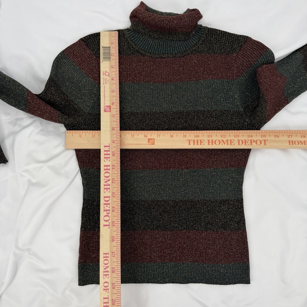 A.L.C. Sz M Metallic Shimmer Striped Turtleneck Sweater Merino Wool Rib Knit - Picture 7 of 8